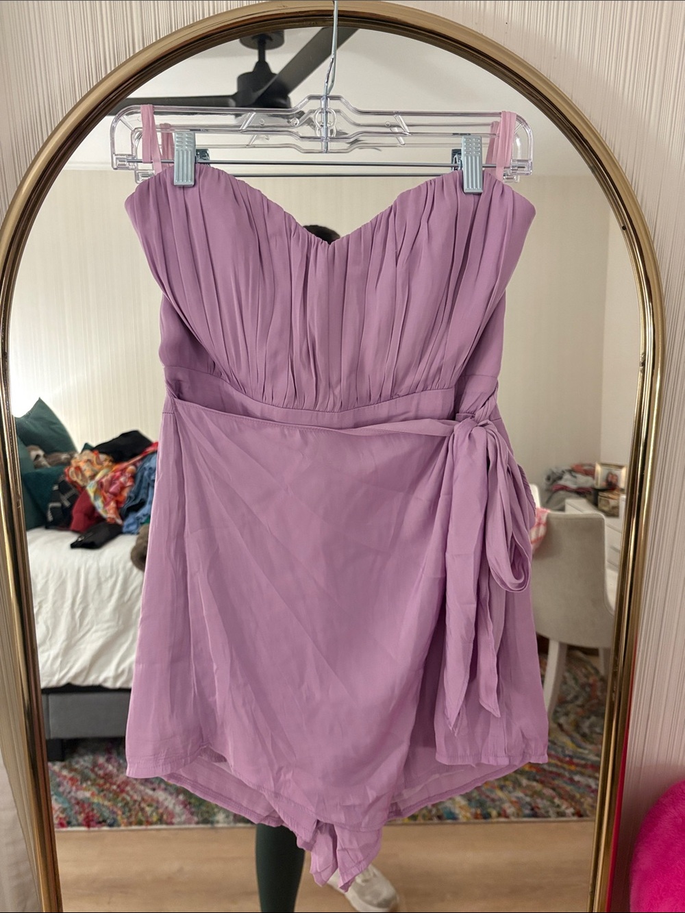 Reformation Lilac Strapless Romper Dress with Side Tie